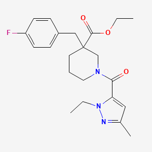 molecular formula C22H28FN3O3 B6052700 ethyl 1-[(1-ethyl-3-methyl-1H-pyrazol-5-yl)carbonyl]-3-(4-fluorobenzyl)-3-piperidinecarboxylate 