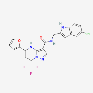 molecular formula C21H17ClF3N5O2 B6052708 N-[(5-chloro-1H-indol-2-yl)methyl]-5-(2-furyl)-7-(trifluoromethyl)-4,5,6,7-tetrahydropyrazolo[1,5-a]pyrimidine-3-carboxamide 