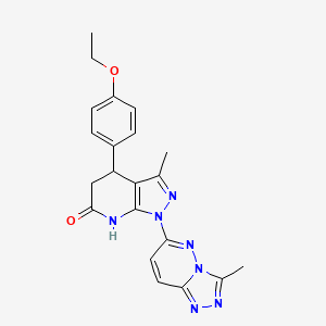 molecular formula C21H21N7O2 B6052828 4-(4-ethoxyphenyl)-3-methyl-1-(3-methyl[1,2,4]triazolo[4,3-b]pyridazin-6-yl)-1,4,5,7-tetrahydro-6H-pyrazolo[3,4-b]pyridin-6-one 