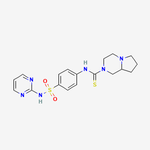 molecular formula C18H22N6O2S2 B6052859 N-{4-[(2-pyrimidinylamino)sulfonyl]phenyl}hexahydropyrrolo[1,2-a]pyrazine-2(1H)-carbothioamide 