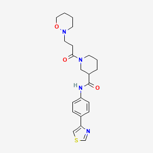 molecular formula C22H28N4O3S B6052875 1-[3-(1,2-oxazinan-2-yl)propanoyl]-N-[4-(1,3-thiazol-4-yl)phenyl]-3-piperidinecarboxamide 