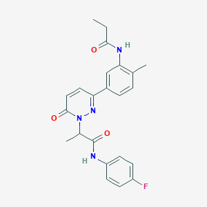 molecular formula C23H23FN4O3 B6052893 N-(4-fluorophenyl)-2-[3-[4-methyl-3-(propionylamino)phenyl]-6-oxo-1(6H)-pyridazinyl]propanamide 