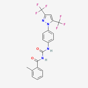 molecular formula C20H14F6N4O2 B6052948 N-[({4-[3,5-bis(trifluoromethyl)-1H-pyrazol-1-yl]phenyl}amino)carbonyl]-2-methylbenzamide 