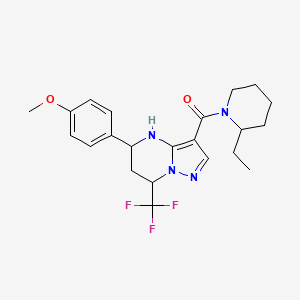 molecular formula C22H27F3N4O2 B6053028 3-[(2-ethyl-1-piperidinyl)carbonyl]-5-(4-methoxyphenyl)-7-(trifluoromethyl)-4,5,6,7-tetrahydropyrazolo[1,5-a]pyrimidine 