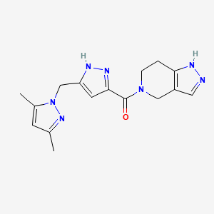 molecular formula C16H19N7O B6053094 5-({5-[(3,5-dimethyl-1H-pyrazol-1-yl)methyl]-1H-pyrazol-3-yl}carbonyl)-4,5,6,7-tetrahydro-1H-pyrazolo[4,3-c]pyridine 