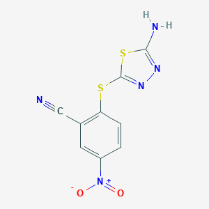 molecular formula C9H5N5O2S2 B060531 2-[(5-Amino-1,3,4-thiadiazol-2-yl)thio]-5-nitrobenzonitrile CAS No. 175135-68-9