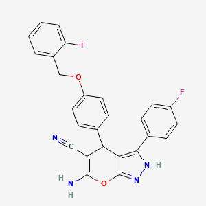 molecular formula C26H18F2N4O2 B6053145 6-amino-4-{4-[(2-fluorobenzyl)oxy]phenyl}-3-(4-fluorophenyl)-1,4-dihydropyrano[2,3-c]pyrazole-5-carbonitrile 