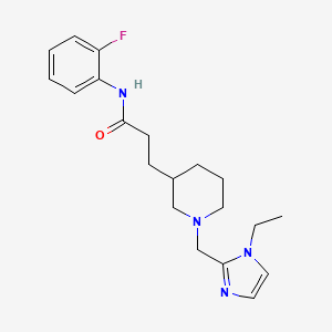 molecular formula C20H27FN4O B6053206 3-{1-[(1-ethyl-1H-imidazol-2-yl)methyl]-3-piperidinyl}-N-(2-fluorophenyl)propanamide 