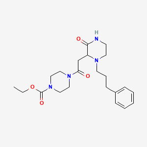 molecular formula C22H32N4O4 B6053440 ethyl 4-{[3-oxo-1-(3-phenylpropyl)-2-piperazinyl]acetyl}-1-piperazinecarboxylate 