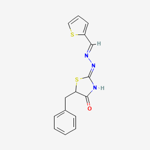 molecular formula C15H13N3OS2 B6053502 2-thiophenecarbaldehyde (5-benzyl-4-oxo-1,3-thiazolidin-2-ylidene)hydrazone 