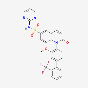 molecular formula C27H19F3N4O4S B605360 1-[2-methoxy-4-[2-(trifluoromethyl)phenyl]phenyl]-2-oxo-N-pyrimidin-2-ylquinoline-6-sulfonamide CAS No. 1642113-59-4