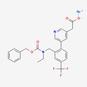 molecular formula C25H22F3N2NaO4 B605368 3-Pyridineacetic acid, 5-(2-((ethyl((phenylmethoxy)carbonyl)amino)methyl)-4-(trifluoromethyl)phenyl)-, sodium salt (1:1) CAS No. 1224977-86-9