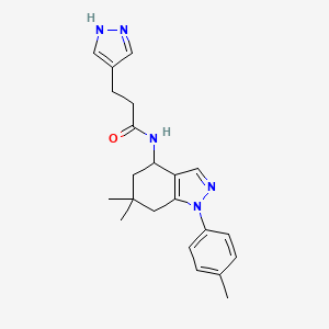 molecular formula C22H27N5O B6053697 N-[6,6-dimethyl-1-(4-methylphenyl)-4,5,6,7-tetrahydro-1H-indazol-4-yl]-3-(1H-pyrazol-4-yl)propanamide 