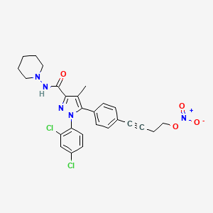 B605381 4-{4-[1-(2,4-dichlorophenyl)-4-methyl-3-[(piperidin-1-yl)carbamoyl]-1H-pyrazol-5-yl]phenyl}but-3-yn-1-yl nitrate CAS No. 1245626-00-9