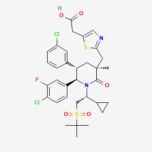 molecular formula C33H37Cl2FN2O5S2 B605382 2-[2-[[(3S,5S,6R)-1-[(1R)-2-叔丁基磺酰-1-环丙基乙基]-6-(4-氯-3-氟苯基)-5-(3-氯苯基)-3-甲基-2-氧代哌啶-3-基]甲基]-1,3-噻唑-5-基]乙酸 CAS No. 1584732-36-4