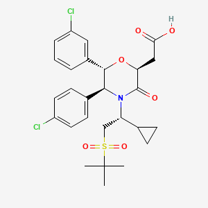 molecular formula C27H31Cl2NO7S B605388 2-[(2S,5S,6S)-4-[(1R)-2-叔丁基磺酰基-1-环丙基乙基]-6-(3-氯苯基)-5-(4-氯苯基)-3-氧代吗啉-2-基]乙酸 CAS No. 1429386-01-5