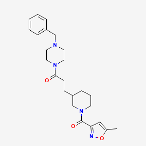molecular formula C24H32N4O3 B6053895 1-benzyl-4-(3-{1-[(5-methyl-3-isoxazolyl)carbonyl]-3-piperidinyl}propanoyl)piperazine 