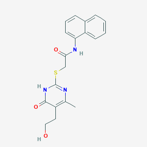 molecular formula C19H19N3O3S B6053906 2-{[5-(2-hydroxyethyl)-4-methyl-6-oxo-1,6-dihydro-2-pyrimidinyl]thio}-N-1-naphthylacetamide 