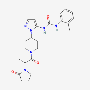molecular formula C23H30N6O3 B6053925 N-(2-methylphenyl)-N'-(1-{1-[2-(2-oxo-1-pyrrolidinyl)propanoyl]-4-piperidinyl}-1H-pyrazol-5-yl)urea 