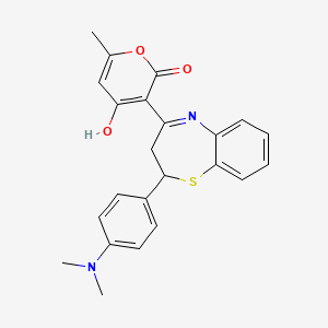 molecular formula C23H22N2O3S B6054028 3-{2-[4-(dimethylamino)phenyl]-2,3-dihydro-1,5-benzothiazepin-4-yl}-4-hydroxy-6-methyl-2H-pyran-2-one 