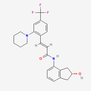 molecular formula C24H25F3N2O2 B605419 2-丙烯酰胺，N-((2R)-2,3-二氢-2-羟基-1H-茚-4-基)-3-(2-(1-哌啶基)-4-(三氟甲基)苯基)-，(2E)- CAS No. 1041478-78-7