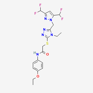 molecular formula C20H22F4N6O2S B6054249 2-[(5-{[3,5-bis(difluoromethyl)-1H-pyrazol-1-yl]methyl}-4-ethyl-4H-1,2,4-triazol-3-yl)thio]-N-(4-ethoxyphenyl)acetamide 