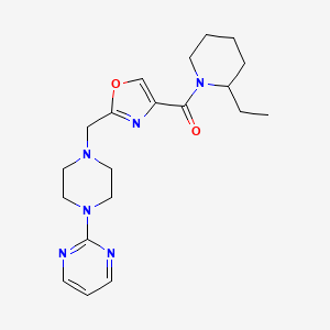 molecular formula C20H28N6O2 B6054295 2-[4-({4-[(2-ethyl-1-piperidinyl)carbonyl]-1,3-oxazol-2-yl}methyl)-1-piperazinyl]pyrimidine 