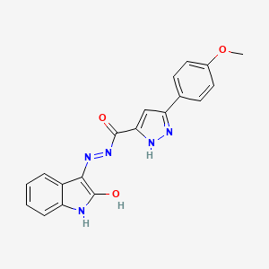 molecular formula C19H15N5O3 B6054372 3-(4-methoxyphenyl)-N'-(2-oxo-1,2-dihydro-3H-indol-3-ylidene)-1H-pyrazole-5-carbohydrazide 