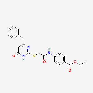 molecular formula C22H21N3O4S B6054384 ethyl 4-({[(4-benzyl-6-oxo-1,6-dihydropyrimidin-2-yl)thio]acetyl}amino)benzoate 