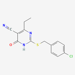 molecular formula C14H12ClN3OS B6054390 2-[(4-chlorobenzyl)thio]-4-ethyl-6-oxo-1,6-dihydro-5-pyrimidinecarbonitrile 