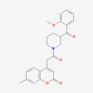molecular formula C25H25NO5 B6054465 4-{2-[3-(2-methoxybenzoyl)-1-piperidinyl]-2-oxoethyl}-7-methyl-2H-chromen-2-one 