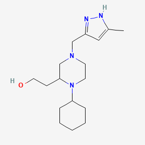 molecular formula C17H30N4O B6054571 2-{1-cyclohexyl-4-[(3-methyl-1H-pyrazol-5-yl)methyl]-2-piperazinyl}ethanol 
