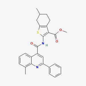 molecular formula C28H26N2O3S B6054600 methyl 6-methyl-2-{[(8-methyl-2-phenyl-4-quinolinyl)carbonyl]amino}-4,5,6,7-tetrahydro-1-benzothiophene-3-carboxylate 