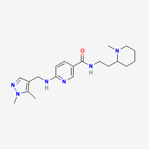 molecular formula C20H30N6O B6054611 6-{[(1,5-dimethyl-1H-pyrazol-4-yl)methyl]amino}-N-[2-(1-methyl-2-piperidinyl)ethyl]nicotinamide 