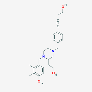 molecular formula C27H36N2O3 B6054659 4-(4-{[3-(2-hydroxyethyl)-4-(4-methoxy-2,3-dimethylbenzyl)-1-piperazinyl]methyl}phenyl)-3-butyn-1-ol 
