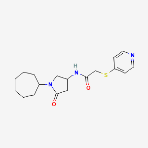 molecular formula C18H25N3O2S B6054960 N-(1-cycloheptyl-5-oxo-3-pyrrolidinyl)-2-(4-pyridinylthio)acetamide 