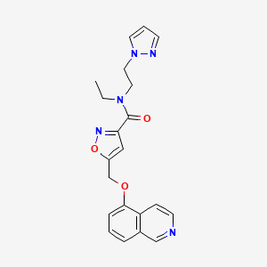 molecular formula C21H21N5O3 B6054976 N-ethyl-5-[(5-isoquinolinyloxy)methyl]-N-[2-(1H-pyrazol-1-yl)ethyl]-3-isoxazolecarboxamide 