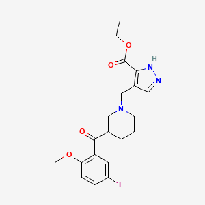 molecular formula C20H24FN3O4 B6055039 ethyl 4-{[3-(5-fluoro-2-methoxybenzoyl)-1-piperidinyl]methyl}-1H-pyrazole-3-carboxylate 