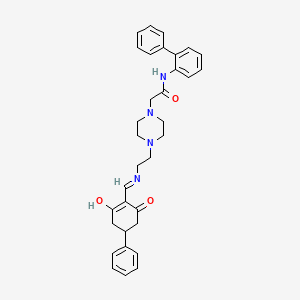 molecular formula C33H36N4O3 B6055122 N-2-biphenylyl-2-[4-(2-{[(2,6-dioxo-4-phenylcyclohexylidene)methyl]amino}ethyl)-1-piperazinyl]acetamide 