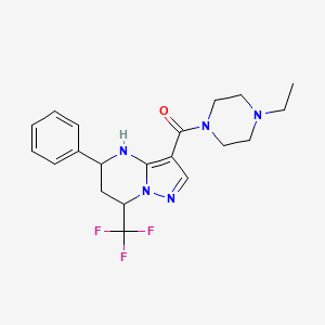 molecular formula C20H24F3N5O B6055165 3-[(4-ethyl-1-piperazinyl)carbonyl]-5-phenyl-7-(trifluoromethyl)-4,5,6,7-tetrahydropyrazolo[1,5-a]pyrimidine 