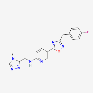 molecular formula C19H18FN7O B6055186 5-[3-(4-fluorobenzyl)-1,2,4-oxadiazol-5-yl]-N-[1-(4-methyl-4H-1,2,4-triazol-3-yl)ethyl]-2-pyridinamine 