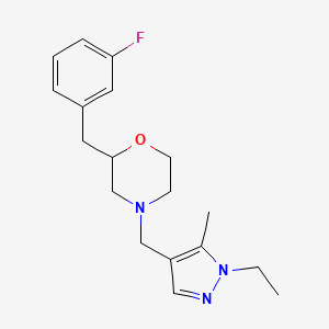 molecular formula C18H24FN3O B6055231 4-[(1-ethyl-5-methyl-1H-pyrazol-4-yl)methyl]-2-(3-fluorobenzyl)morpholine 