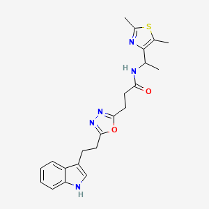 molecular formula C22H25N5O2S B6055283 N-[1-(2,5-dimethyl-1,3-thiazol-4-yl)ethyl]-3-{5-[2-(1H-indol-3-yl)ethyl]-1,3,4-oxadiazol-2-yl}propanamide 