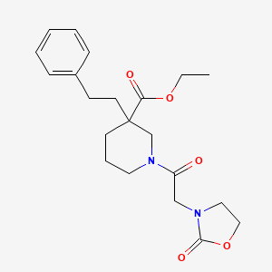 molecular formula C21H28N2O5 B6055352 ethyl 1-[(2-oxo-1,3-oxazolidin-3-yl)acetyl]-3-(2-phenylethyl)-3-piperidinecarboxylate 