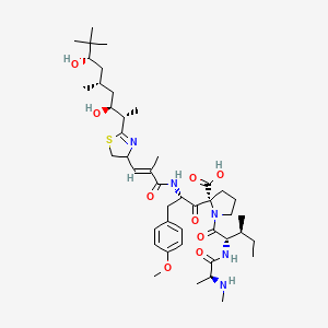 molecular formula C44H68N5O9S B605542 (2R)-2-[(2S)-2-[[(E)-3-[2-[(2S,3S,5S,7S)-3,7-dihydroxy-5,8,8-trimethylnonan-2-yl]-4,5-dihydro-1,3-thiazol-4-yl]-2-methylprop-2-enoyl]amino]-3-(4-methoxyphenyl)propanoyl]-1-[(2S,3S)-3-methyl-2-[[(2S)-2-(methylamino)propanoyl]amino]pentanoyl]pyrrolidine-2-carboxylic acid CAS No. 444885-29-4