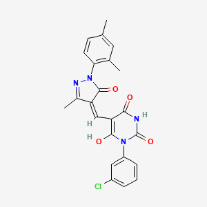 molecular formula C23H19ClN4O4 B6055420 3-(3-chlorophenyl)-5-{[1-(2,4-dimethylphenyl)-3-methyl-5-oxo-1,5-dihydro-4H-pyrazol-4-ylidene]methyl}-6-hydroxy-2,4(1H,3H)-pyrimidinedione 