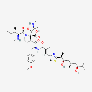 molecular formula C44H67N5O9S B605543 (2R)-3-[(2S)-2-[[(E)-3-[2-[(2S,3S,5S,7S)-3,7-二羟基-5,8-二甲基壬-2-基]-4,5-二氢-1,3-噻唑-4-基]-2-甲基丙-2-烯酰]氨基]-3-(4-甲氧基苯基)丙酰]-2-[(2S)-2-(甲基氨基)丙酰]-1-[(2S,3S)-3-甲基-2-(甲基氨基)戊酰]吡咯烷-2-羧酸 CAS No. 444885-30-7