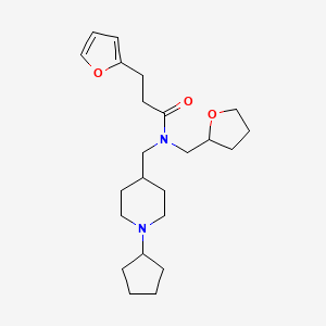 molecular formula C23H36N2O3 B6055541 N-[(1-cyclopentyl-4-piperidinyl)methyl]-3-(2-furyl)-N-(tetrahydro-2-furanylmethyl)propanamide 