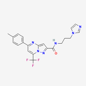 molecular formula C21H19F3N6O B6055544 N-[3-(1H-imidazol-1-yl)propyl]-5-(4-methylphenyl)-7-(trifluoromethyl)pyrazolo[1,5-a]pyrimidine-2-carboxamide 