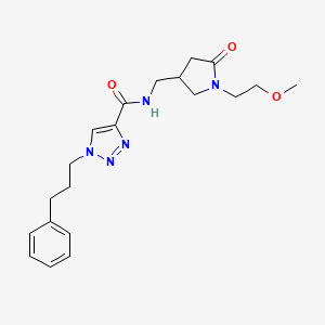 molecular formula C20H27N5O3 B6055569 N-{[1-(2-methoxyethyl)-5-oxo-3-pyrrolidinyl]methyl}-1-(3-phenylpropyl)-1H-1,2,3-triazole-4-carboxamide 